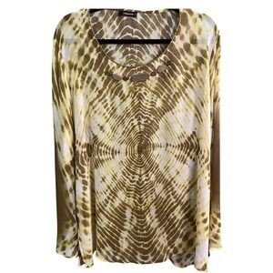 Femina Blouse 48/2XL Gold Shibori Tie Dye Sheer Beads Pullover Hippie Retro Boho